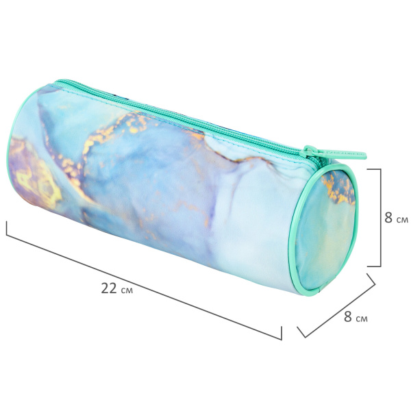 Пенал-тубус BRAUBERG, с эффектом Soft Touch, мягкий, "Mint marble", 22х8 см, 271568 - Пеналы мягкие