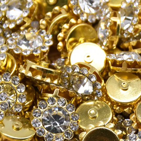 Металлическое украшение в цвете золото с белым камнем, диаметр 9 мм в наборе 10 шт