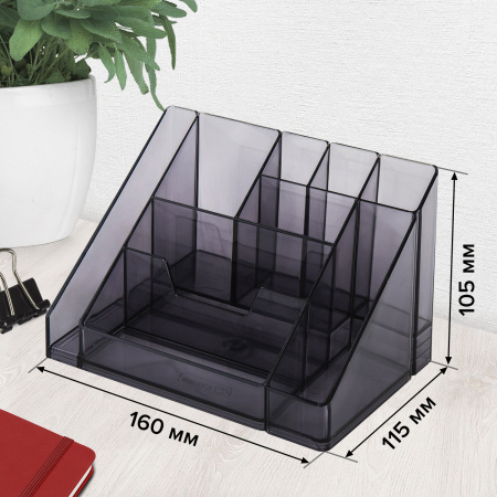 Подставка-органайзер BRAUBERG GRAND OFFICE, 9 отделений, 115х160х105 мм, тонированная серая, 238099, ОР11 - Подставки канцелярские без наполнения