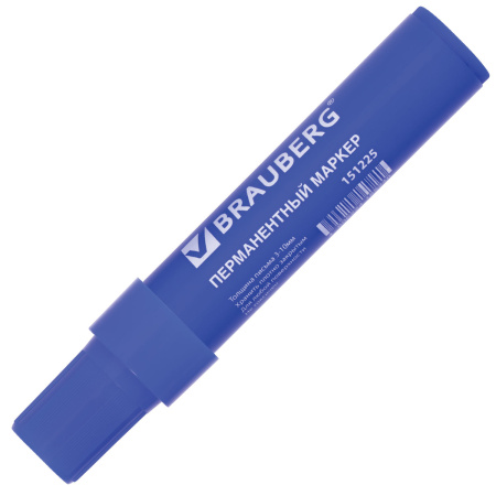 Маркер перманентный BRAUBERG "JUMBO", СИНИЙ, ШИРОКАЯ ЛИНИЯ ПИСЬМА, скошенный наконечник, 3-10 мм, 151225 - Маркеры перманентные
