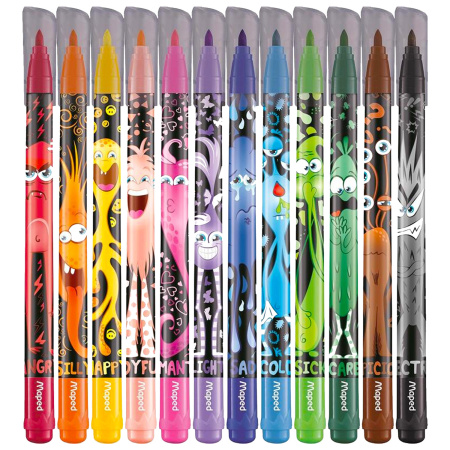 Фломастеры MAPED "COLOR PEP'S Monster", 12 цветов, смываемые, вентилируемый колпачок, 845400 - Фломастеры классические
