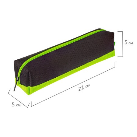 Пенал-косметичка BRAUBERG, мягкий, "Black&Bright", черно-зеленый, 21х5х5 см, 229005 - Пеналы мягкие