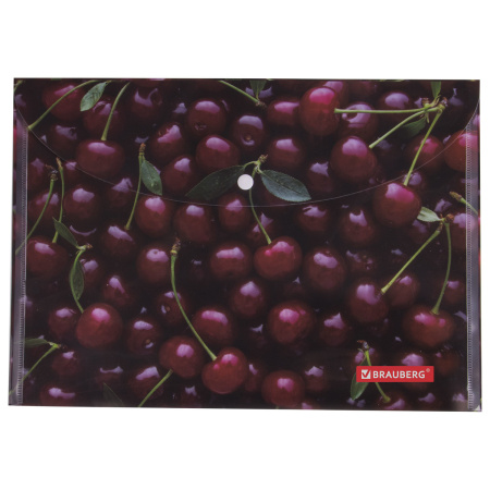 Папка-конверт с кнопкой BRAUBERG "CHERRY", А4, 160 мкм, до 100 листов, цветная печать, 228037 - Папки-конверты с кнопкой
