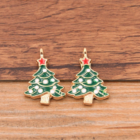 Металлическая подвеска с эмалью "Елочка 1", размер 23*15 мм, 5 шт