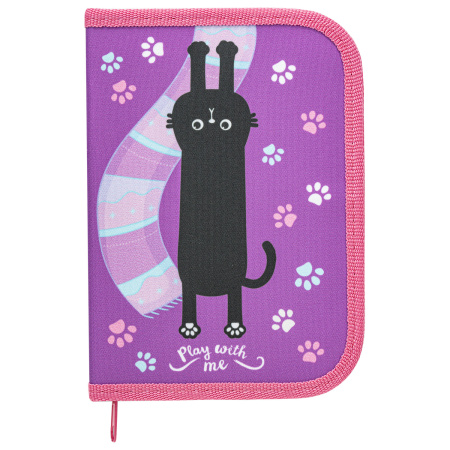 Пенал ПИФАГОР, 1 отделение, полиэстер, 19х13 см, "Black cat", 271010