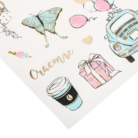 Плотные бумажные наклейки с фольгированием "Счастье", размер упаковки 14*24 см, плотность 250 г/м - Декор из бумаги, рамки, наклейки, фишки