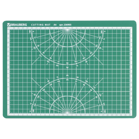 Коврик (мат) для резки BRAUBERG, 3-слойный, А4 (300х220 мм), двусторонний, толщина 3 мм, зеленый, 236905 - Коврики настольные для резки