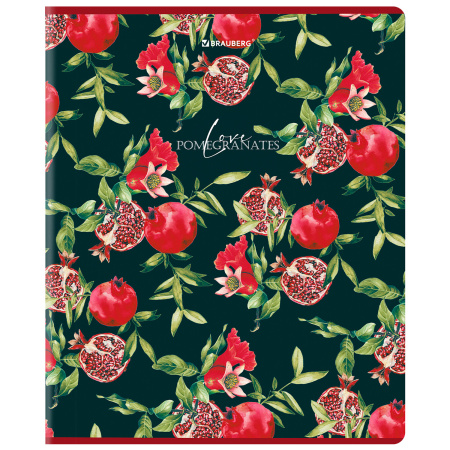 Тетрадь А5, 48 л., BRAUBERG, скоба, клетка, матовая ламинация, выборочный лак, "Гранаты" (микс в спайке), 404376 - Тетради 40-48 листов
