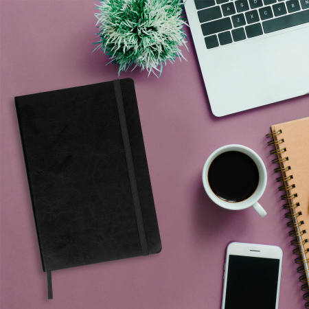 Блокнот А5 (148x218 мм), BRAUBERG "Metropolis Ultra", под кожу, 80 л., резинка, клетка, черный, 111021 - Бизнес-блокноты и бизнес-тетради