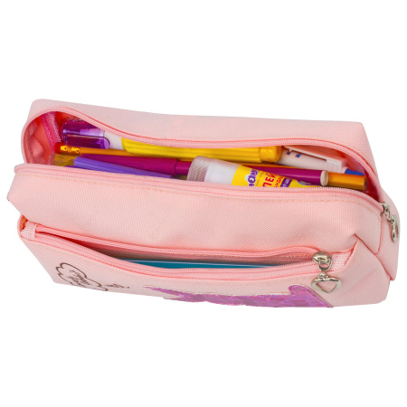 Пенал-косметичка ЮНЛАНДИЯ, 2 отделения, мягкий, "Зайка", розовый, 20х7х9 см, 228988 - Пеналы мягкие
