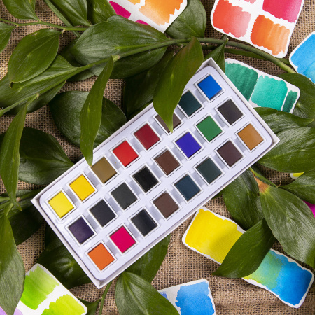 Акварель художественная в кюветах НАБОР 24 цвета по 2,5 г, BRAUBERG ART DEBUT, 191778 - Акварель художественная в наборах