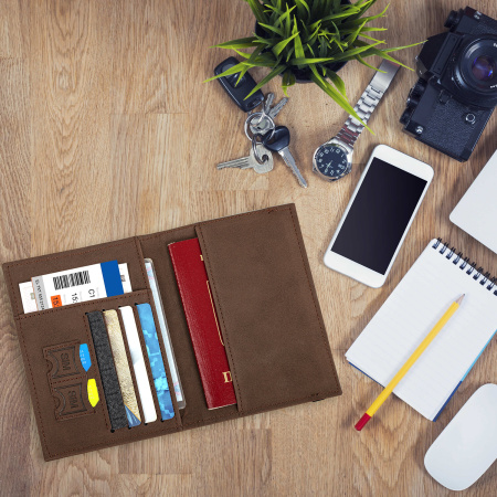 Обложка для паспорта с карманами и резинкой, мягкая экокожа, "PASSPORT", коричневая, BRAUBERG, 238204 - Обложки для паспорта