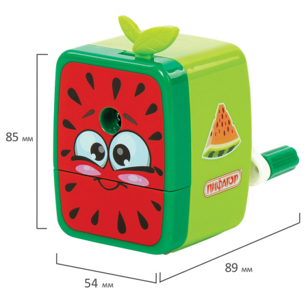 Точилка механическая ПИФАГОР "Арбуз", корпус зелёный/красный, 270427 - Точилки механические
