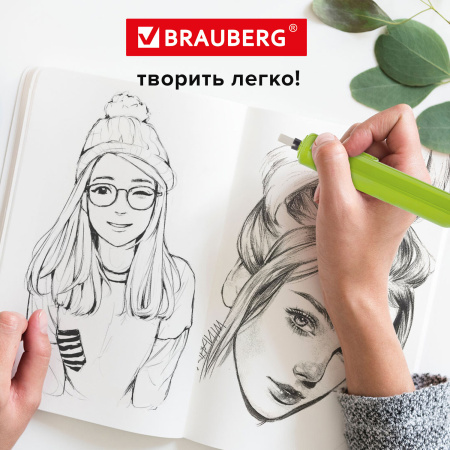 Ластик электрический BRAUBERG JET, питание от 2 батареек ААА, 8 сменных ластиков, салатовый, 229615 - Ластики электрические