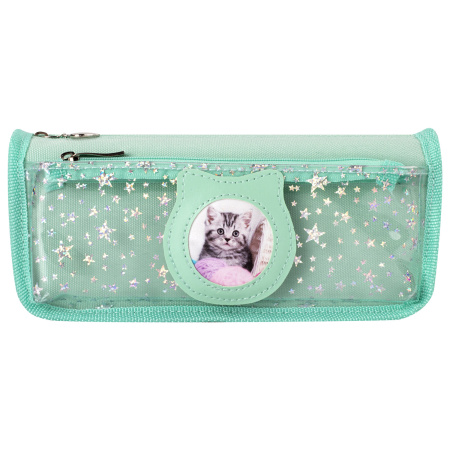 Пенал-косметичка ЮНЛАНДИЯ, 2 отделения, полиэстер, "Kitty", мятный, 21х6х9 см, 270262 - Пеналы мягкие
