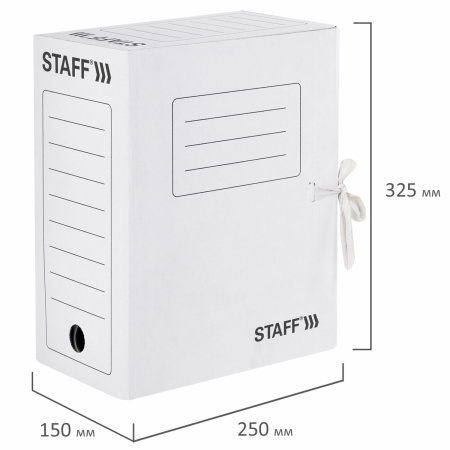 Папка архивная с завязками А4 (325х250 мм), 150 мм, до 1400 листов, микрогофрокартон, БЕЛАЯ, STAFF, 128875 - Накопители документов