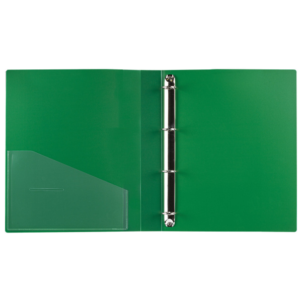 Папка на 4 кольцах, ширина 40 мм, BRAUBERG EXTRA, до 300 листов, ЗЕЛЕНАЯ, 0,8 мм, 270550 - Папки на кольцах