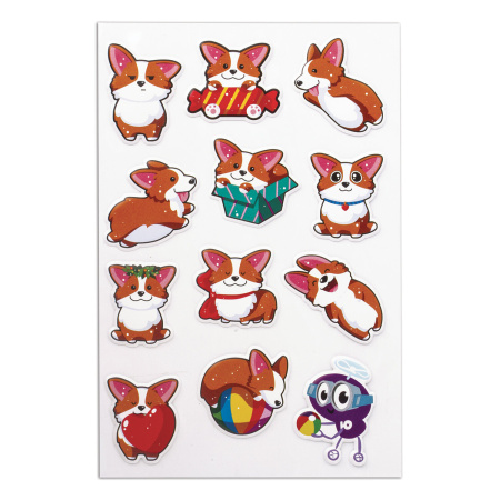 Наклейки зефирные "Корги", многоразовые, 10х15 см, ЮНЛАНДИЯ, 661791 - Наклейки