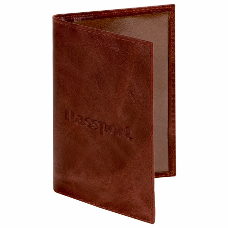 Обложка для паспорта натуральная кожа пулап, "Passport", кожаные карманы, коричневая, BRAUBERG, 238197 - Обложки для паспорта