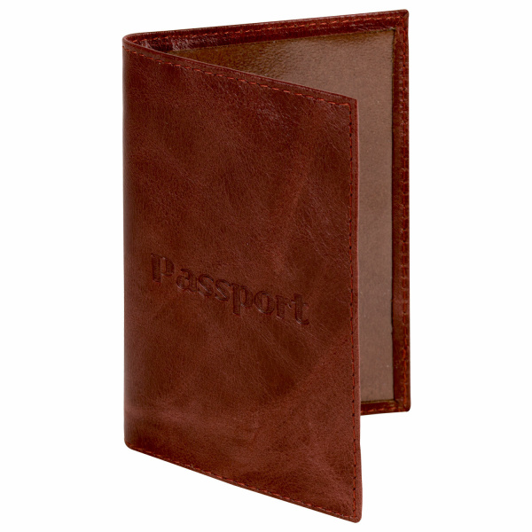 Обложка для паспорта натуральная кожа пулап, "Passport", кожаные карманы, коричневая, BRAUBERG, 238197 - Обложки для паспорта