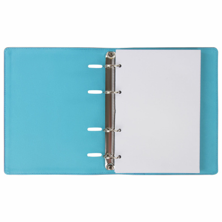 Тетрадь на кольцах А5 (180х220 мм), 120 листов, под кожу, клетка, BRAUBERG "Fusion", коричневый/голубой, 129995 - Тетради на кольцах и сменные блоки к ним