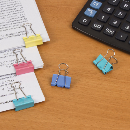 Зажимы для бумаг STAFF "Profit", КОМПЛЕКТ 12 шт., 32 мм, на 140 листов, цветные, картонная коробка, 225158 - Зажимы для бумаг