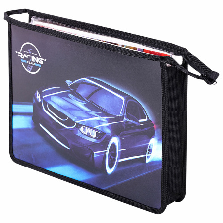 Папка для тетрадей ЮНЛАНДИЯ А4, 1 отделение, пластик, на молнии, "Speed Race", 271454 - Папки для тетрадей и уроков труда