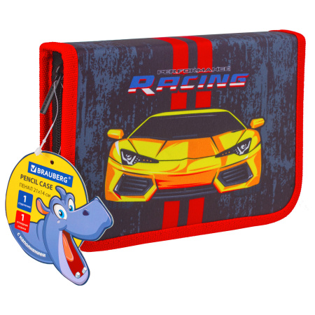 Пенал BRAUBERG с наполнением, 1 отделение, 1 откидная планка, 24 предмета, 21х14 см, "Yellow car", 229292 - Пеналы с наполнением