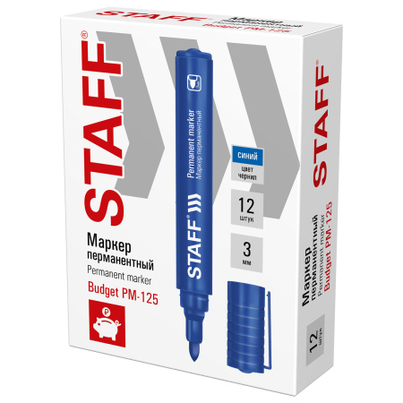 Маркер перманентный STAFF "Basic Budget PM-125", СИНИЙ, круглый наконечник 3 мм, 152175 - Маркеры перманентные