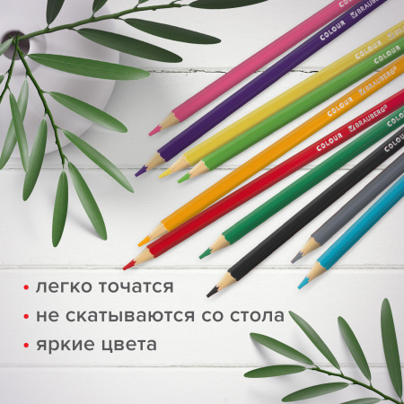 Карандаши цветные мягкие BRAUBERG АКАДЕМИЯ, 36 цветов, шестигранные, грифель 3 мм, 181867 - Карандаши цветные