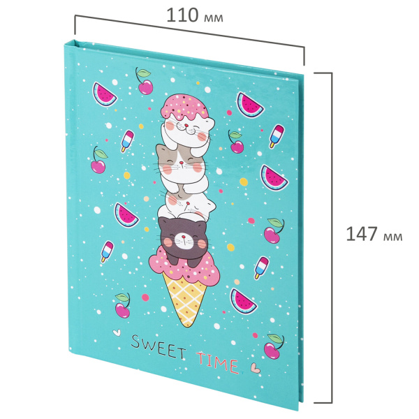 Блокнот МАЛЫЙ ФОРМАТ (110х147 мм), А6, 80 л., твёрдый, клетка, BRAUBERG KIDS, "Котики", 114443 - Блокноты детские