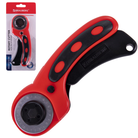 Нож раскройный роликовый 45 мм BRAUBERG PROFESSIONAL, круглое лезвие, резиновые вставки, 238087 - Ножи специальные