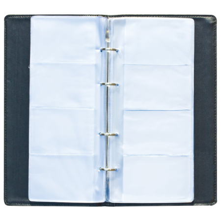 Визитница на кольцах BRAUBERG "Cayman", на 240 визиток, под кожу крокодила, черная, 231763 - Визитницы настольные