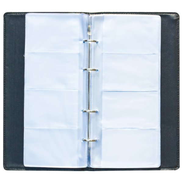 Визитница на кольцах BRAUBERG "Cayman", на 240 визиток, под кожу крокодила, черная, 231763 - Визитницы настольные