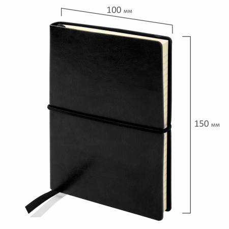 Блокнот МАЛЫЙ ФОРМАТ (100х150 мм) А6, BRAUBERG "Black Jack", 128 л., гладкий кожзам, резинка, клетка, черный, 125243 - Бизнес-блокноты и бизнес-тетради