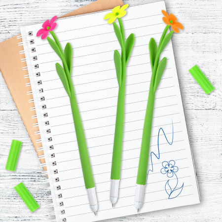 Ручка фигурная шариковая ЮНЛАНДИЯ "Цветочек", мягкий силиконовый корпус, ассорти, СИНЯЯ, пишущий узел 0,7 мм, 143779