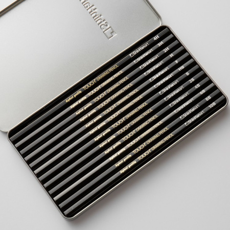 Набор чернографитных карандашей TOUCH Drawing 12 штук в металлическом коробе - Карандаши чернографитные