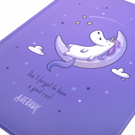 Дневник 1-11 класс 48 л., кожзам (твердая с поролоном), печать, наклейки, ЮНЛАНДИЯ, "Sleepy Unicorn", 106188 - Дневники для младших классов