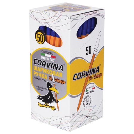 Ручка шариковая CORVINA (Италия) "51 Classic", СИНЯЯ, корпус прозрачный, узел 1 мм, линия письма 0,7 мм, 40163/02 - Ручки шариковые неавтоматические