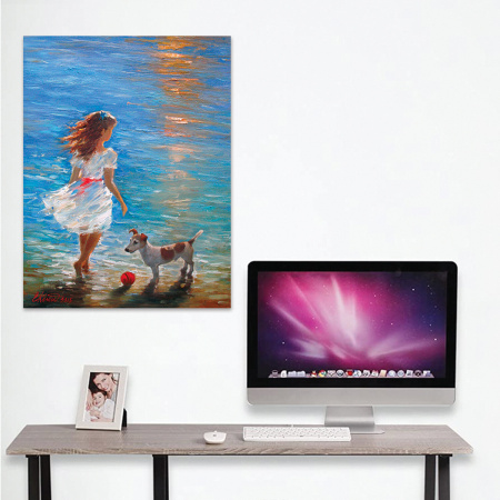 Картина стразами (алмазная мозаика) 40х50 см, ОСТРОВ СОКРОВИЩ "Девочка с собачкой", без подрамника, 662588 - Алмазная вышивка