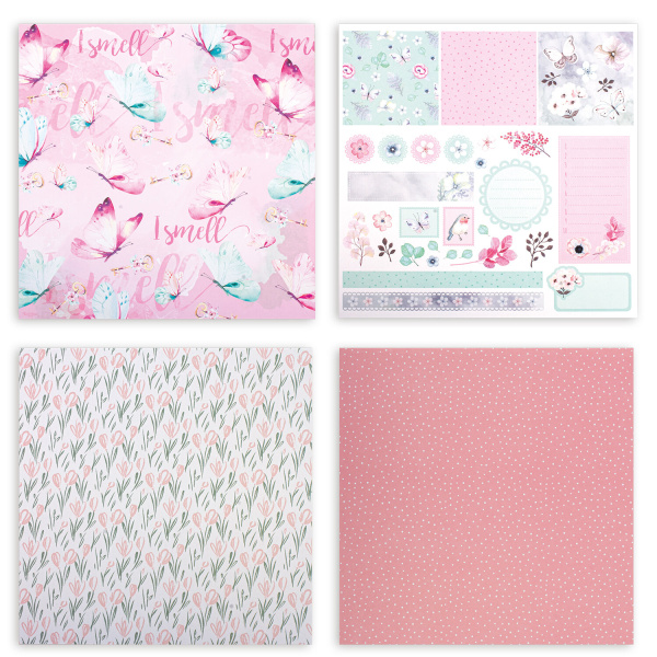 Бумага для скрапбукинга 30х30 см "Нежность природы", двусторонняя, 12 листов, 12 дизайнов, 180 г/м2, ОСТРОВ СОКРОВИЩ, 662771 - Наборы бумаги