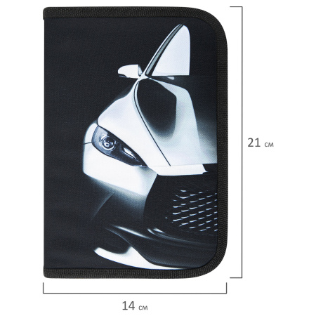 Пенал BRAUBERG с наполнением, 1 отделение, 1 откидная планка, 24 предмета, 21х14 см, "Fast car", 270724 - Пеналы с наполнением