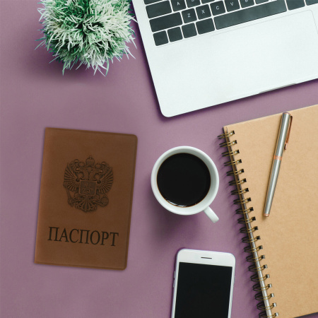 Обложка для паспорта STAFF, мягкий полиуретан, "ГЕРБ", светло-коричневая, 237609 - Обложки для паспорта