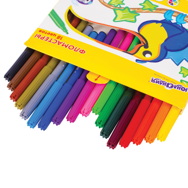 Фломастеры ЮНЛАНДИЯ 18 цветов, "ЭКЗОТИКА", вентилируемый колпачок, картон, 151422 - Фломастеры классические