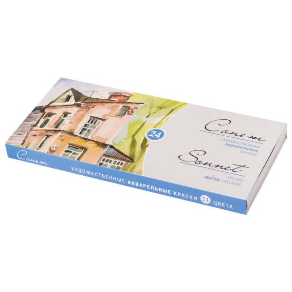 Краски акварельные художественные "Сонет" в кюветах 2,5 мл, 24 цвета, картонная коробка, 3541139