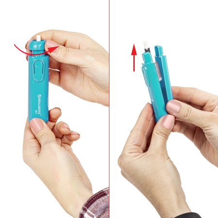 Ластик электрический BRAUBERG "JET", питание от 2 батареек ААА, 8 сменных ластиков, голубой, 229612 - Ластики электрические