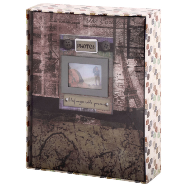 Фотоальбом BRAUBERG на 200 фотографий 10х15 см, твердая обложка, "Путешествие", бокс, коричневый, 390672 - Фотоальбомы