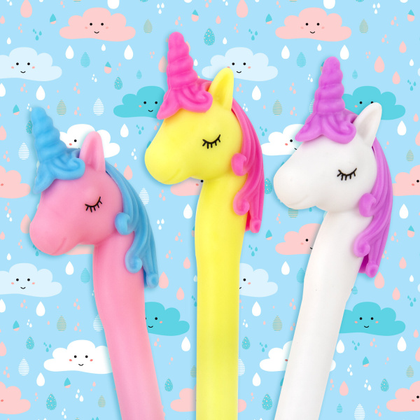 Ручка фигурная шариковая ЮНЛАНДИЯ "Единорог", мягкий силиконовый корпус, ассорти, СИНЯЯ, пишущий узел 0,7 мм, 143776 - Ручки фигурные