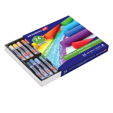 Пастель масляная художественная BRAUBERG ART CLASSIC, УТОЛЩЕННАЯ, 24 цвета, круглое сечение, 181452 - Пастель художественная в наборах