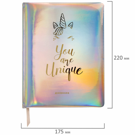 Дневник 1-11 класс 48 л., кожзам (твердая с поролоном), фольга, BRAUBERG HOLIDAY, "Unicorn", 106204 - Дневники универсальные